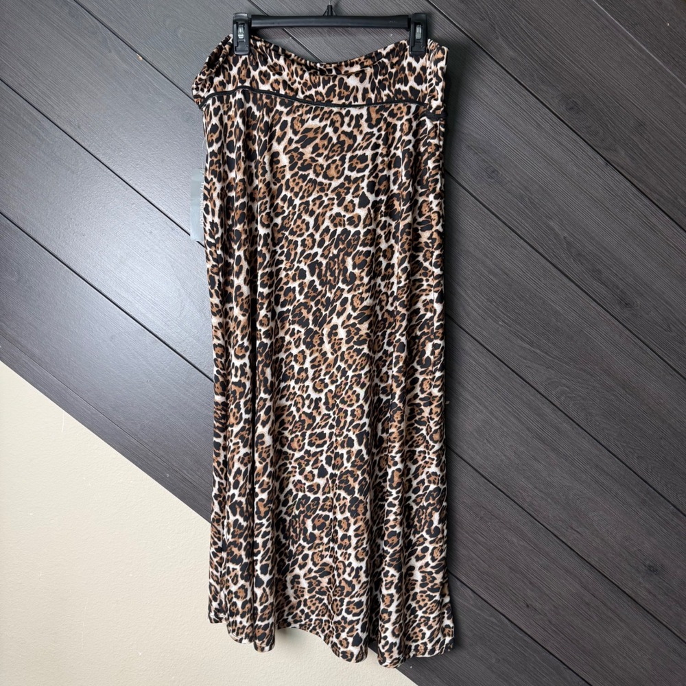 NY Collection Women's XL Leopard Print Maxi Skirt Stretch Animal Print NWT Y2K